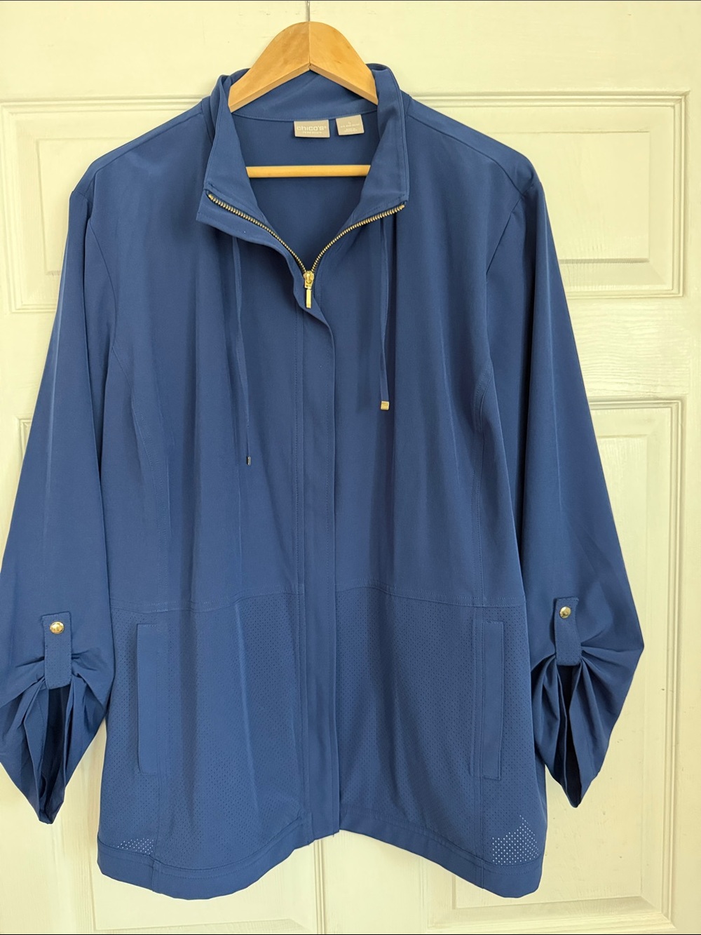 Chico's Periwinkle Blue Zip-Front Bomber Jacket